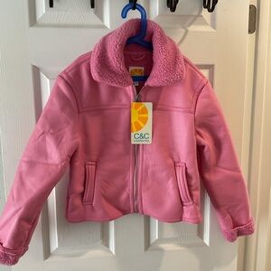 C&C California Vibrant Barbie Pink Shearling faux leather zip up jacket 12 NWT